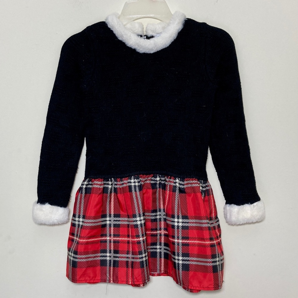 Red Tartan Plaid & Black Girls Dress Size Md 5 - 6 Tahari